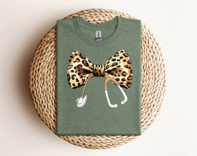 Cheetah Stethoscope Bow T-Shirt