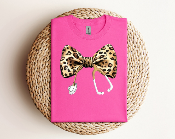 Cheetah Stethoscope Bow T-Shirt