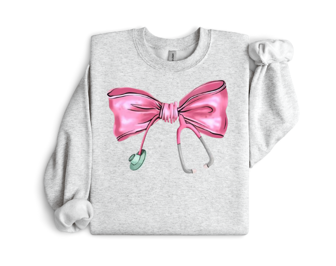 Pink Stethoscope Bow Crewneck