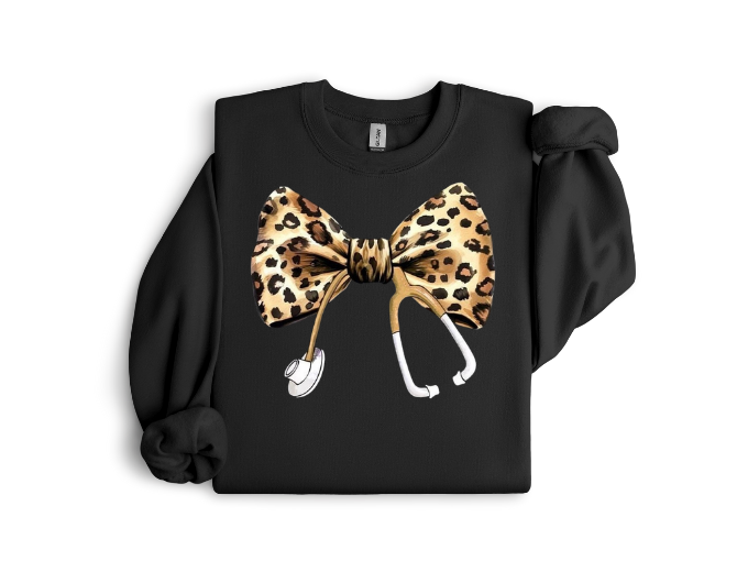 Cheetah Stethoscope Bow Crewneck