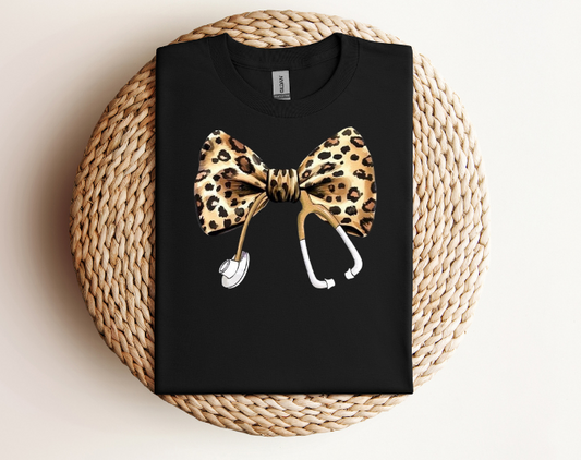 Cheetah Stethoscope Bow T-Shirt