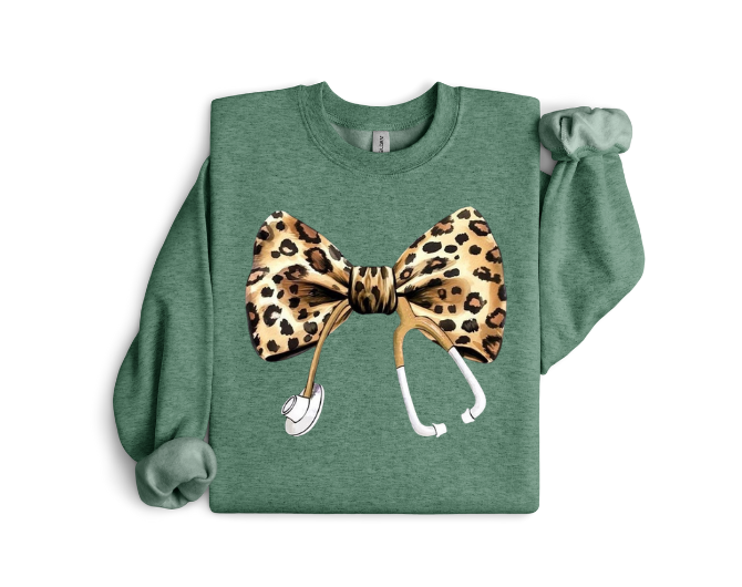 Cheetah Stethoscope Bow Crewneck