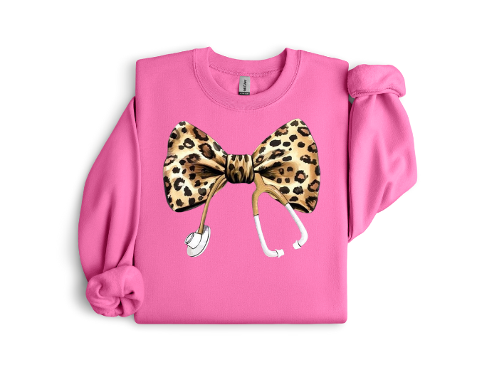 Cheetah Stethoscope Bow Crewneck