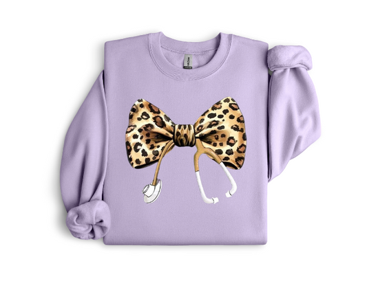 Cheetah Stethoscope Bow Crewneck