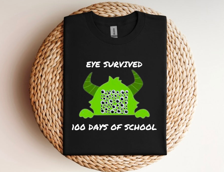 Eye survived 100 days of school monster t-shirt