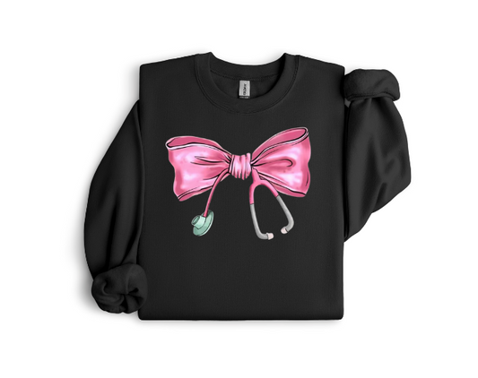 Pink Stethoscope Bow Crewneck