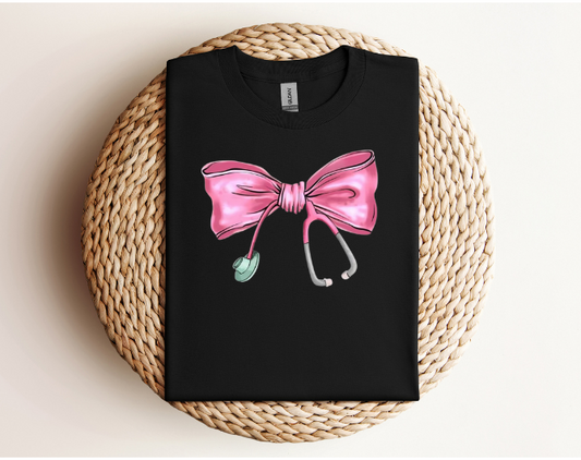 Pink Stethoscope Bow T-Shirt